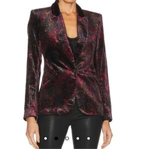 L'Agence Black Red Medallion‎ Paisley Chamberlain Blazer Velvet Slim Fit Size 6